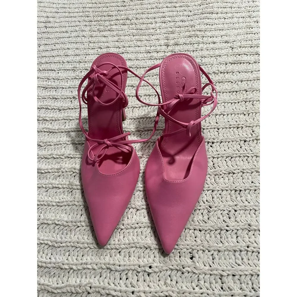 ASOS Design Nightly Pointed Toe Wrap Tie Stiletto Shoes Womens 7 Pink 109348654